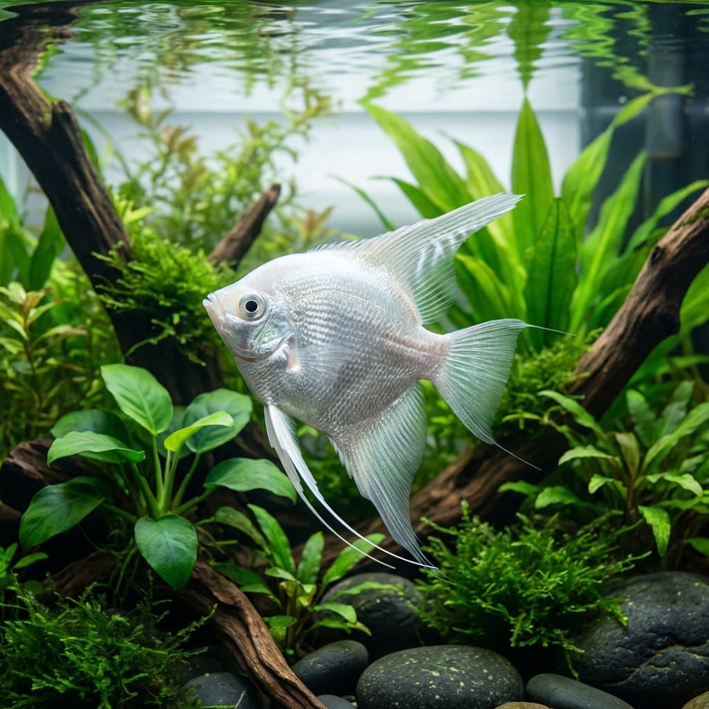 Platinum Angelfish (Pterophyllum scalare var.)